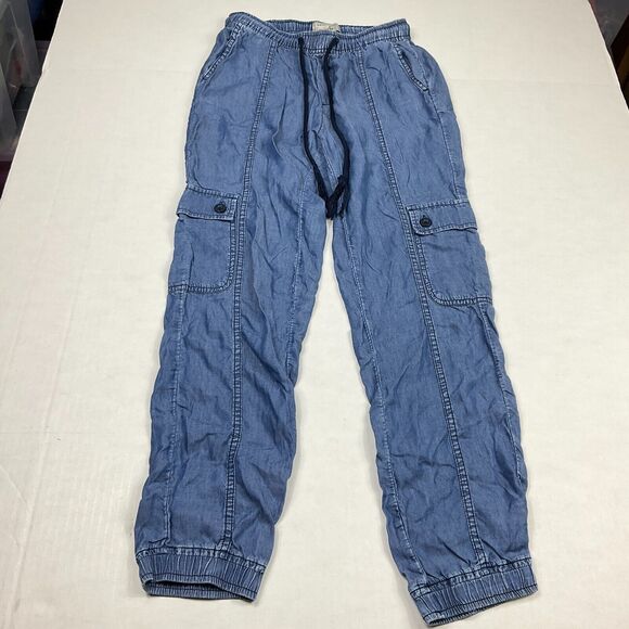 GH Bass Co Womens Chambray Jogger Cargo Pants Blue Drawstring Utility Pockets XS - Picture 1 of 10